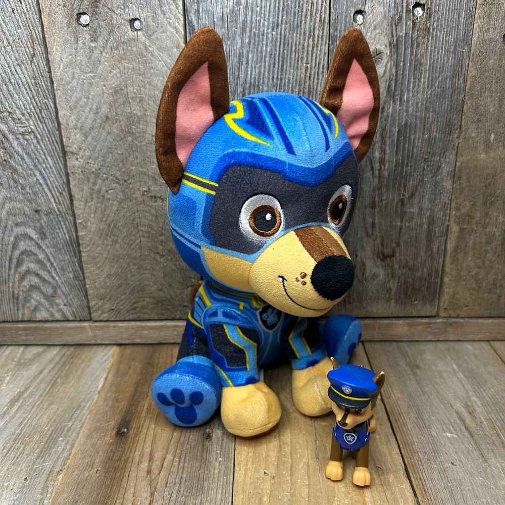 PAW Patrol Chase Mighty Pups Plush and Action Figure Set Blue Yellow 8in 2pc